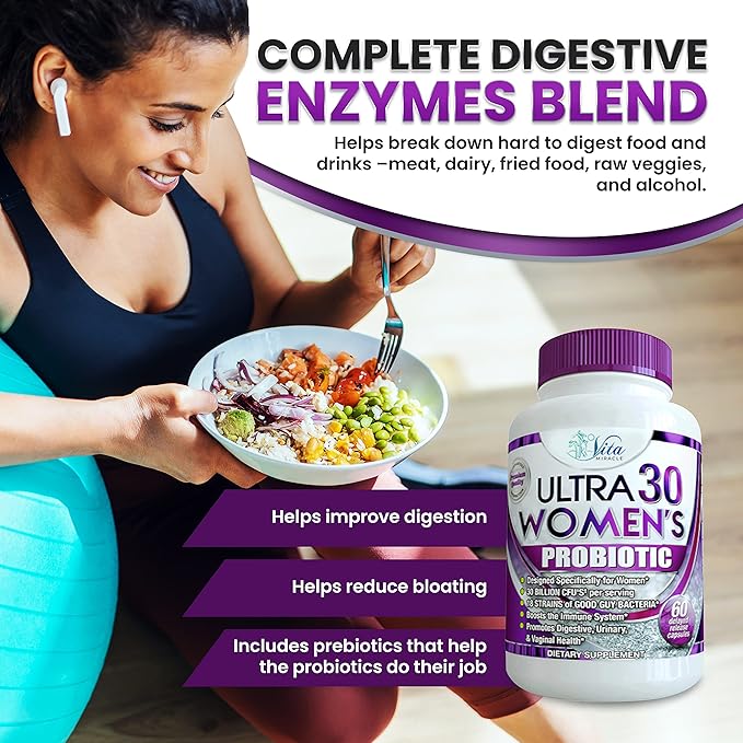 Probiotics For Women With Digestive Enzymes Prebiotics Cranberry & Goldenrod For Vaginal & Gut Health 30 Billion CFU Womens Probiotic Bloating Relief Multi Enzyme Pro PH Balance Vegan Gluten Free 60ct
