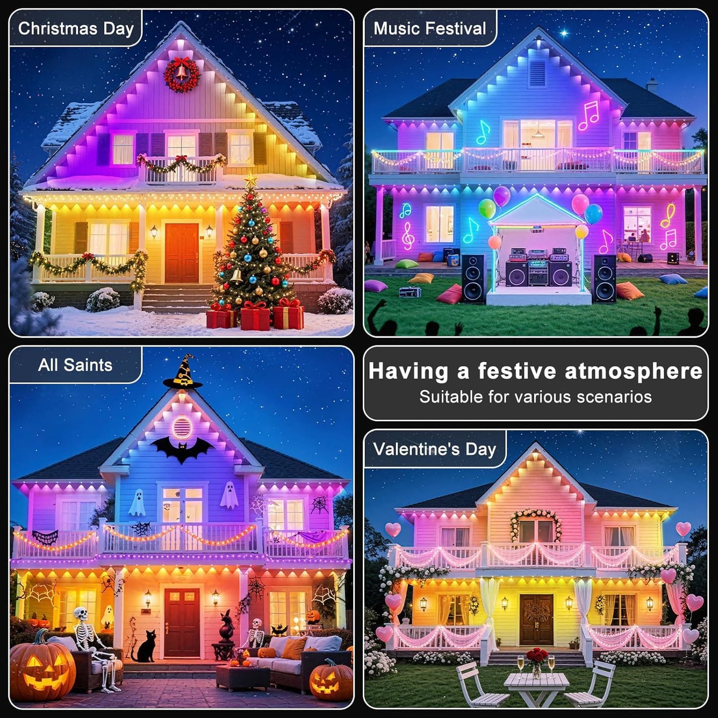 Ceteluma 500Ft Permanent Outdoor Lights For House Waterproof  Ip67 Led Eave Lights With App/Remote Control  Outdoor Permanent Led Lighting For House Roof Decor Christmas Party All Holiday And Daily