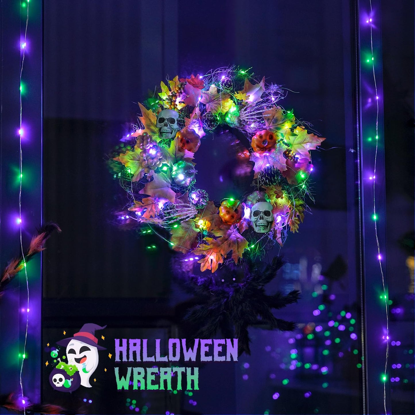 Jmexsuss 4 Pack 50 Led Purple And Green Fairy Lights Battery Operated  16Ft String Fairy Lights For Tree Party Holiday Decor