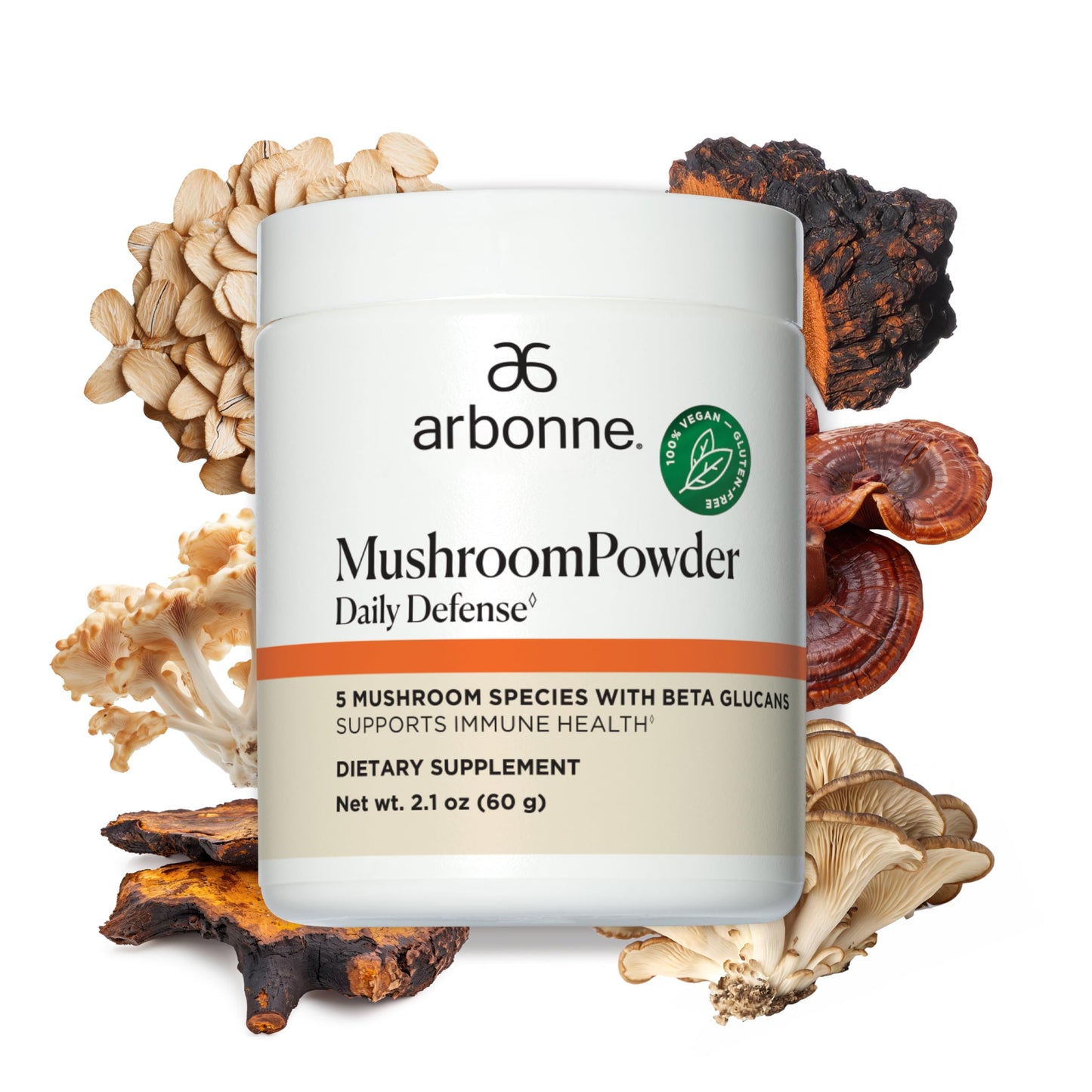 Arbonne Mushroom Powder Daily Defense - Daily Mushroom Supplement Powder Superblend That Supports Immune and Cognitive Health, 100% Organic Mushrooms, 2.1 oz