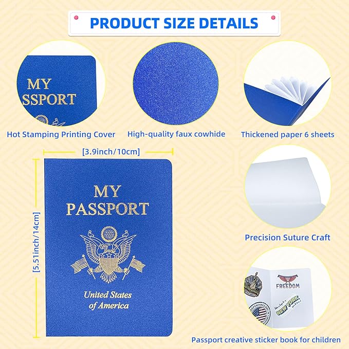 30 Pcs Blank Passport Notebook Blue Passport Book Fake Passport Travel Journal Sticker Collection Book for Kids School Projects World Travel Pretend Activity Party Favors, 5.51x3.9 Inch
