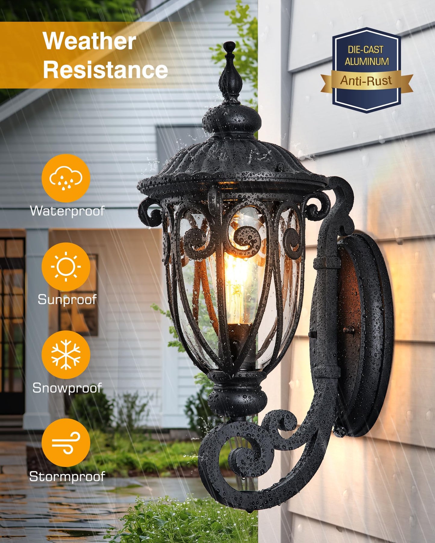 Vianis Dusk To Dawn Outdoor Lighting  Black Retro Porch Lights Outdoor Lanterns  Outdoor Light Fixture With Bubble Glass For Porch  Garden  Doorway  Waterproof And Anti-Rust
