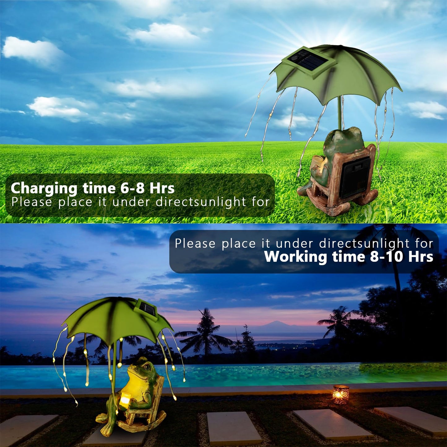 Yiilead Frog Garden Statue  Solar Garden Frog Decor  Fairytale Courtyard Accessories Outdoor Figurine Lights  Art Housewarming Gift For Patio Yard Lawn Ornament