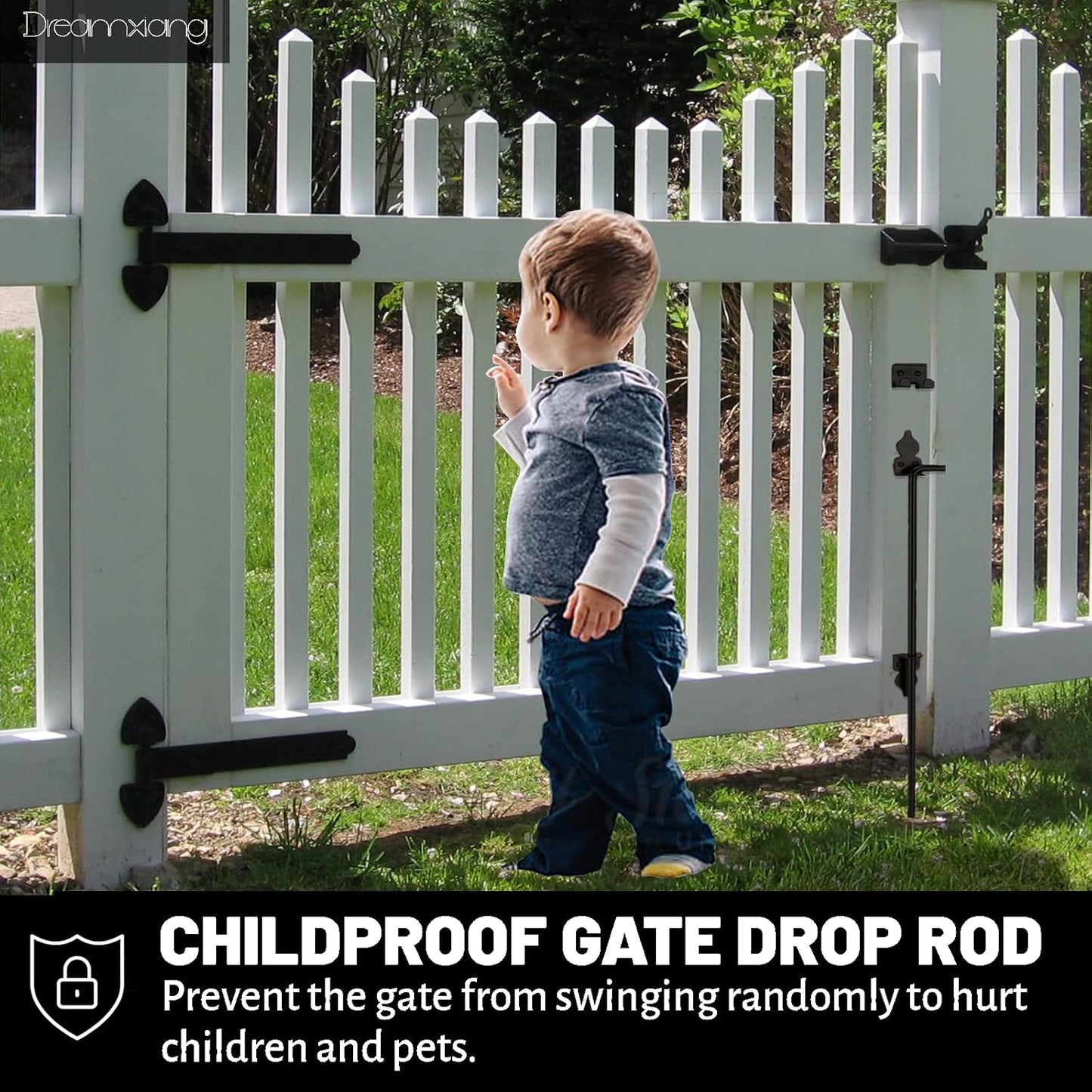 24" Heavy Duty Cane Bolt Gate Drop Rod Hardware Ground Latch for Wood PVC Vinyl Metal Fences Gates, Double Doors, Black Solid Steel -1 Pack
