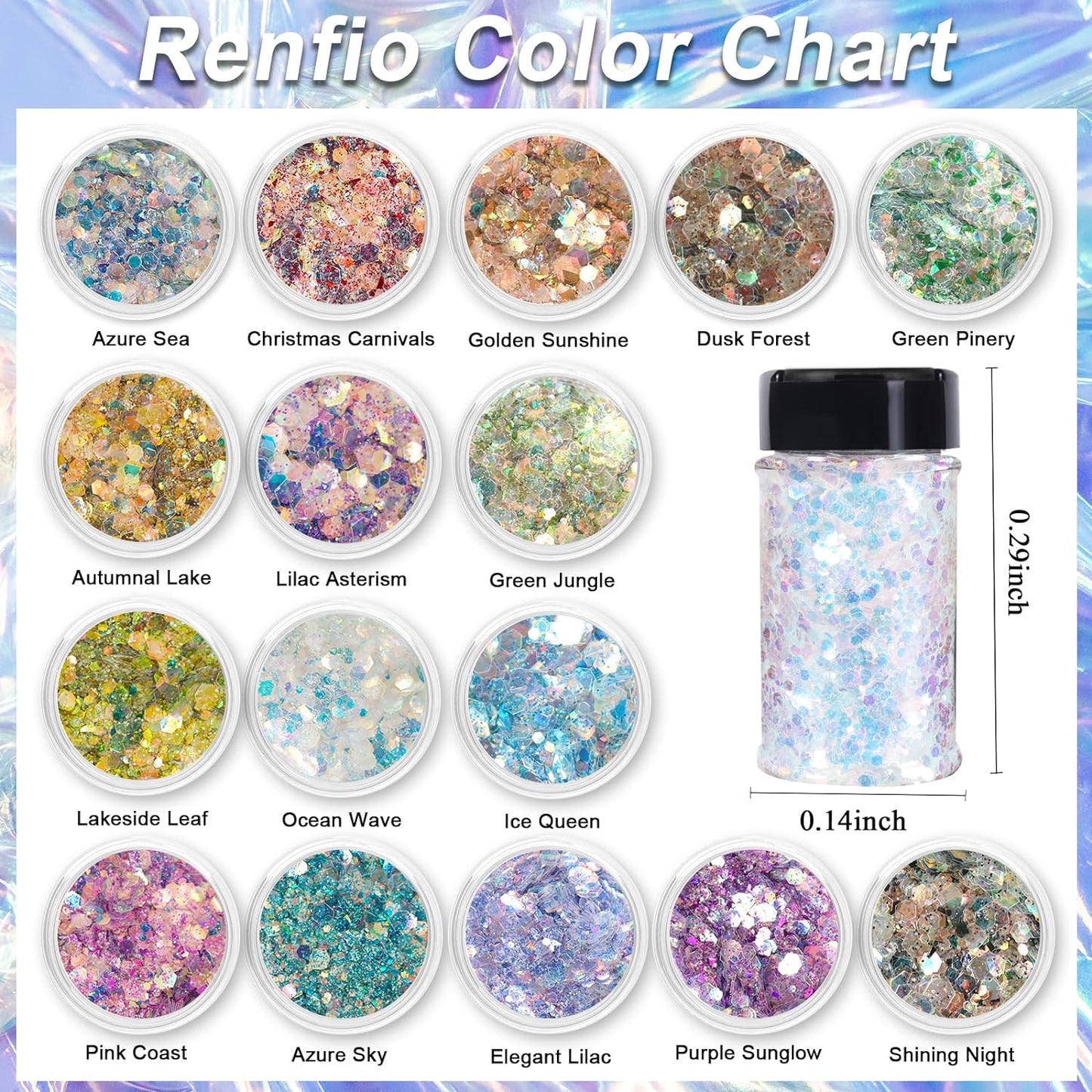 Renfio Opal Chunky Glitter, 1.75oz/50g Pink Glitter, Dreamy High Sparkle Glitter for Crafts Holographic Fine Glitter Mix Iridescent Glitters Flake for Resin Nails Art Hair DIY Snow Globe - Pink Coast