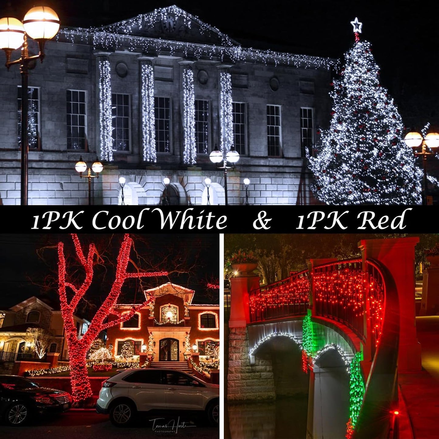 Solar Christmas String Lights Outdoor Waterproof 2Pk 500Led 180Ft Twinkle Lights  Ip65 Waterproof Solar Powered Led Fairy Light With 8 Modes For Christmas Tree Wedding Garden Decoration  Red & White