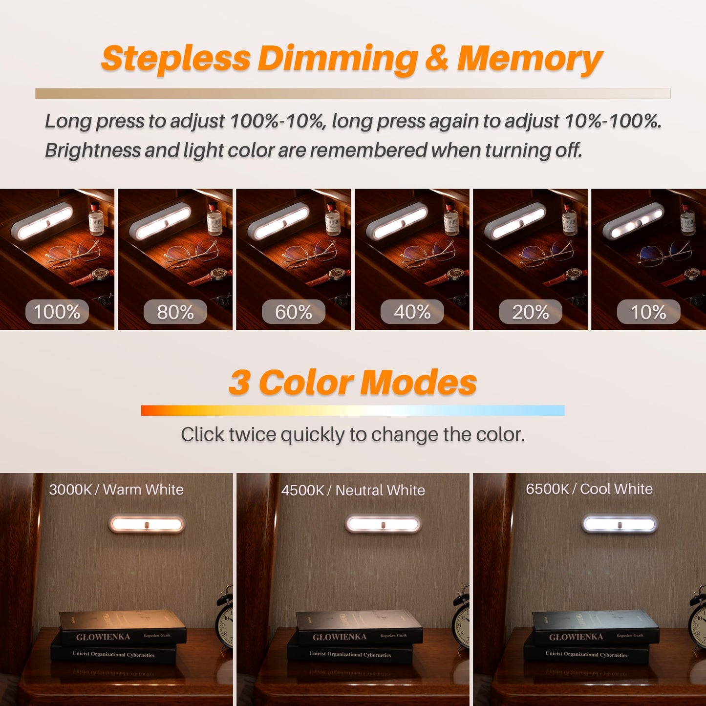 Star-Spangled 3 Pack 7  Dimmable Push Tap Lights  Stick On Led Touch Lights Aaa Battery Operated For Kitchen  Closet  Under Cabinet  3 Color Modes