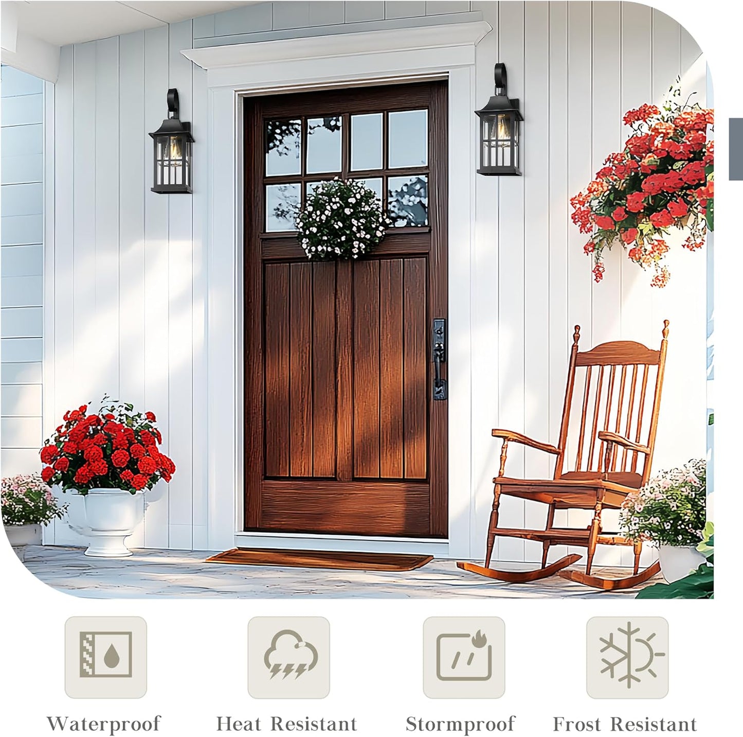 Emliviar 15.4" Wall Sconces Set of Two, Outside Wall Light Fixtures with Clear Glass, Matte Black Coach Lamps for Front Door, YXE306B-2PK BK