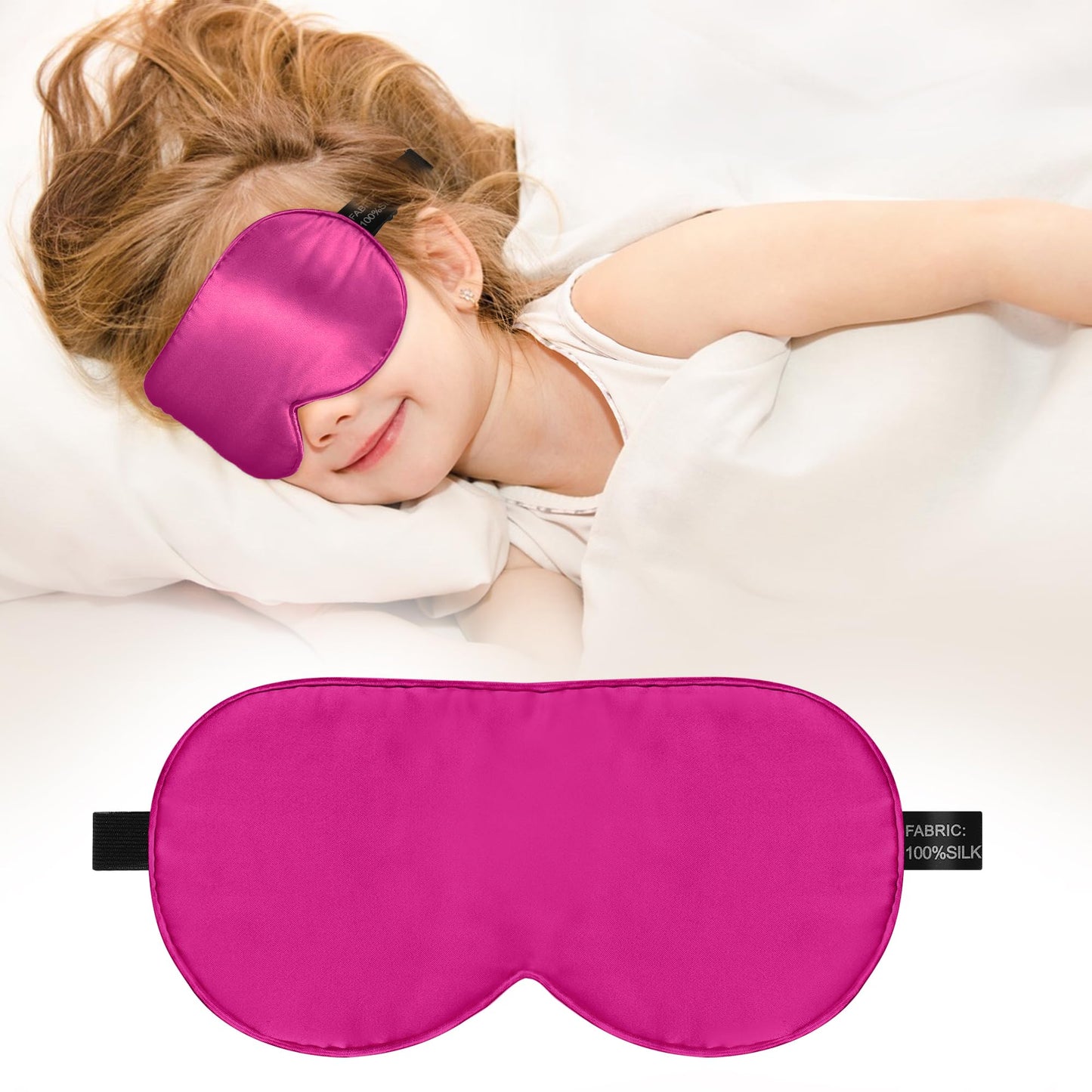 Kids Sleep Mask Eye Cover, 100% Real Natural Pure Silk Eye Mask with Adjustable Strap, Blindfold Kids Eye Mask for Sleeping, Eye Shade for Boys Girls and Adult, Pressure-Free Comfort (Rose red)