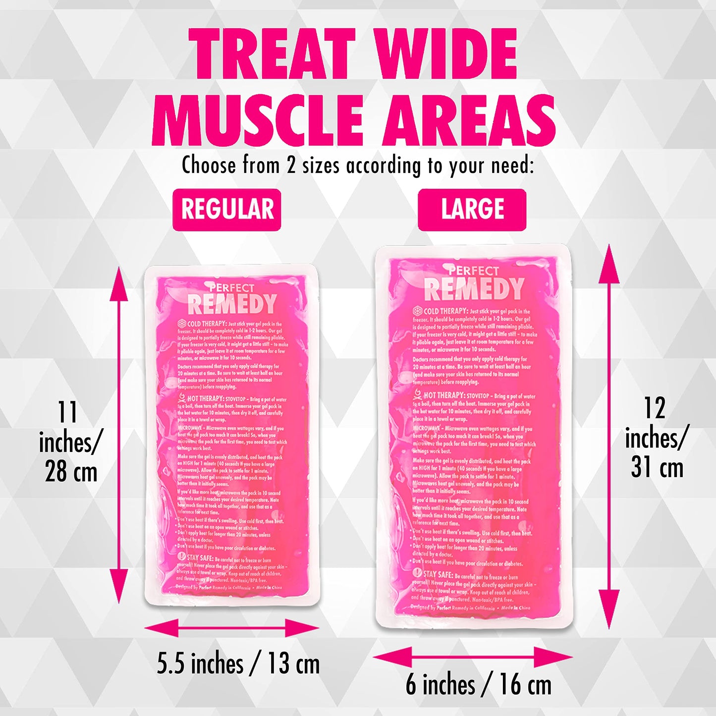 Perfect Remedy 2-Pack Gel Ice Packs for Injuries, Soft and Flexible Hot & Cold Compress, Soothing Ice Pack Aid for Sprains Strains & Soreness conditions, Alternative to Hot Water Bottles (Pink, Large)