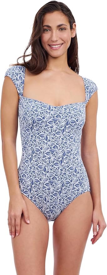 Profile by Gottex Plumeria Textured Leafy Print Stylish & Versatile Women’s Cap Sleeve One Piece Bathing Suit Swim Essential