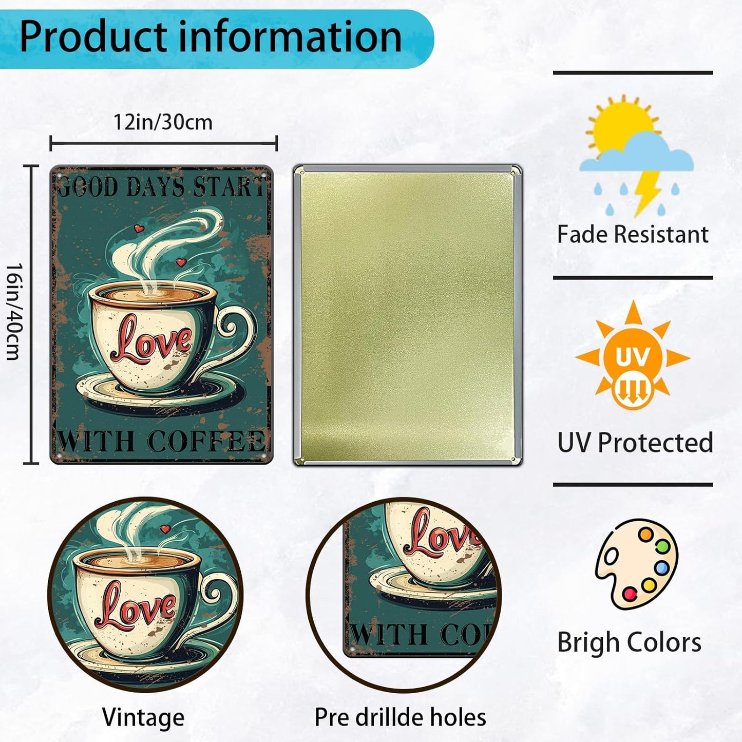 Funny Coffee Metal Tin Signs Good Days Start With Coffee Vintage Wall Decoration Poster For Home Kitchen 12x16 Inch