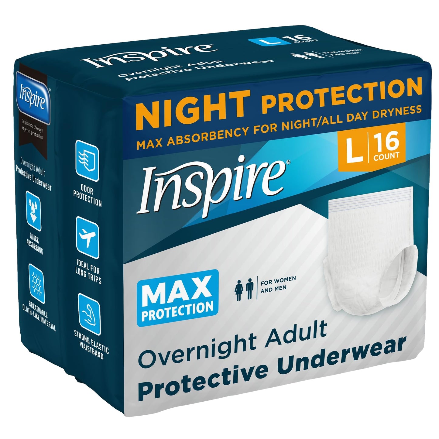 Inspire Adult Diapers Women or Men - MAX Absorbency | Our Most Absorbent and Dry, Incontinence Underwear for Women or Men | Leak Proof Diaper Overnight or Daytime for Heavy