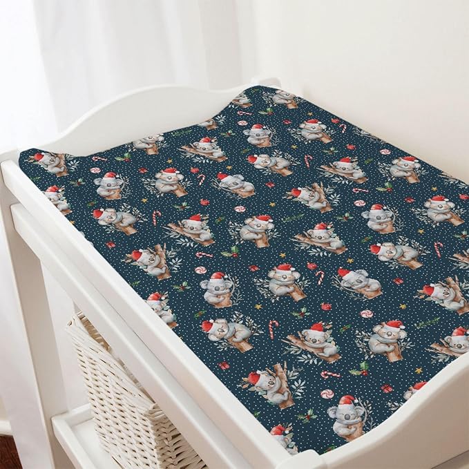 Christmas Koala Baby Changing Pad Cover Australian Animal Diaper Change Table Sheets for Boy Girl Koala Bears Santa Hat Branch Gift Soft Breathable Stretchy Fitted Changing Table Pad Mats 32''x16''