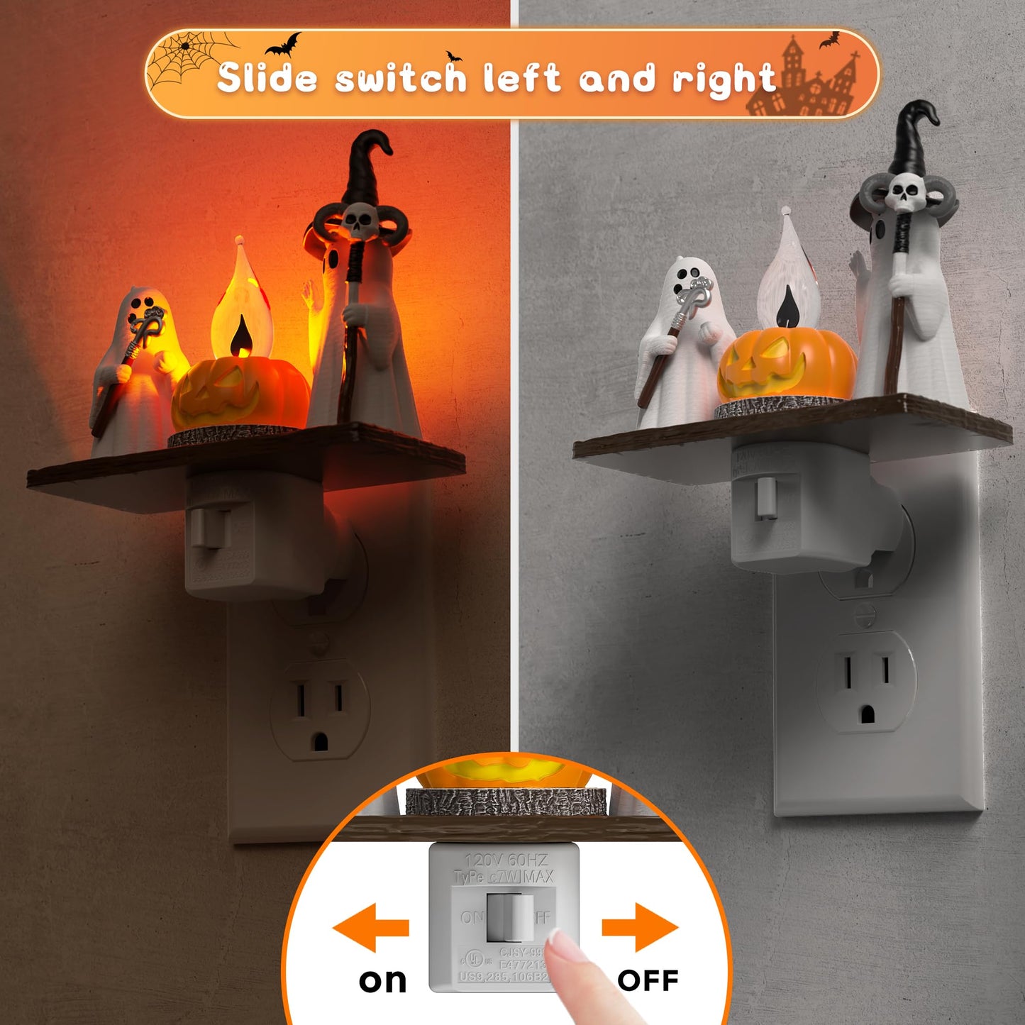 L Lohas Led Halloween Night Light Ghost Campfire Nightlight Campfire Flickering Night Lights Plug Into Wall Halloween Decorations For Party mature-themeds Kids Gift