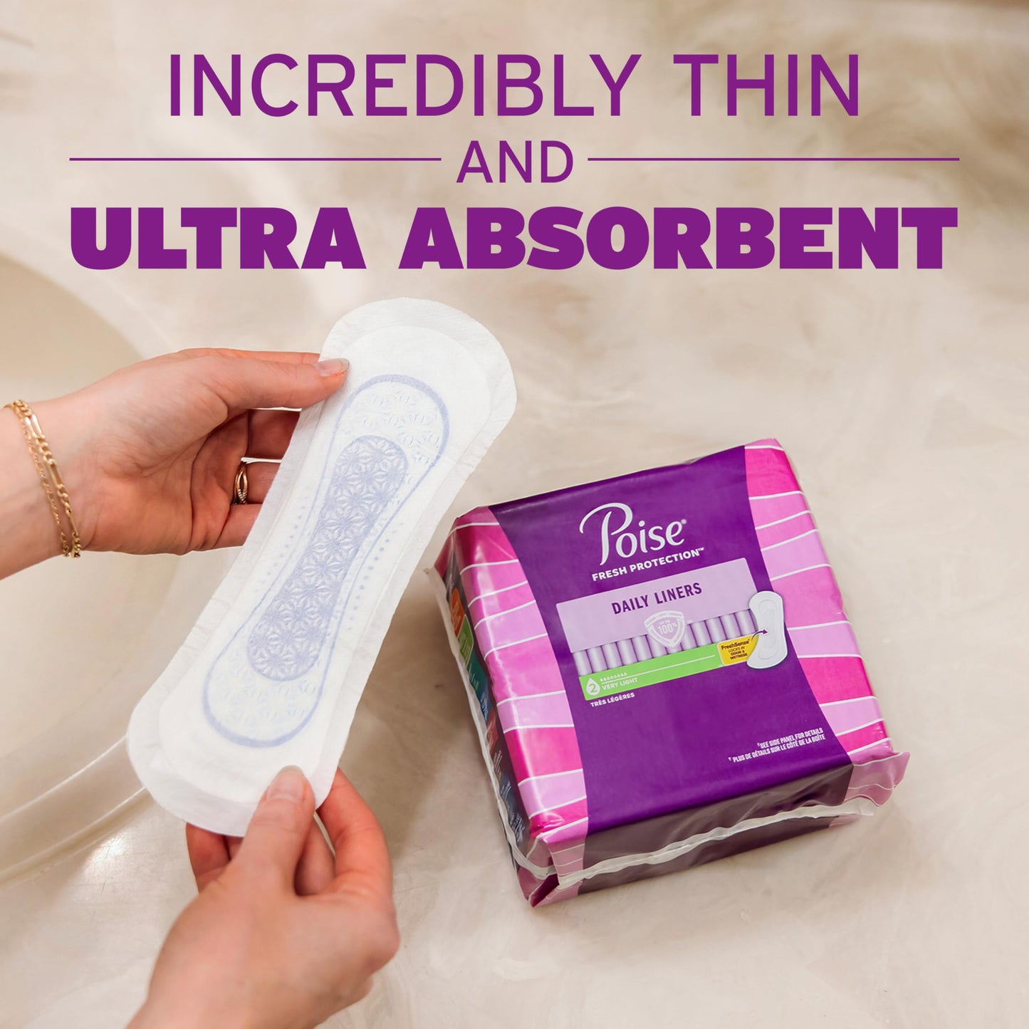 Poise Daily Liners, Incontinence Panty Liners for Bladder Leaks, 2 Drop Very Light Absorbency, Regular Length, 30 Count of Pantiliners, Packaging May Vary