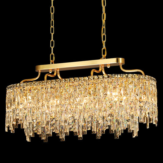 6 Light Gold Crystal Chandelier | Modern Crystal Chandeliers For Dining Room Light Fixture | stylish Ceiling Pendant Lighting For Living Room | Bedroom | Entryway | Foyer | Staircase | Barthroom