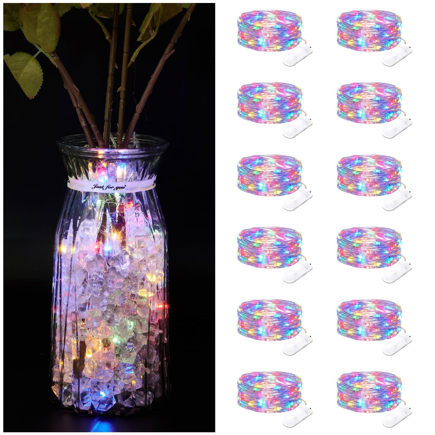 Bexdir 12 Pack Fairy Lights, 7FT 20LED Waterproof Silver Wire, Battery Operated, Coloured, Outdoor/Indoor Home Decor