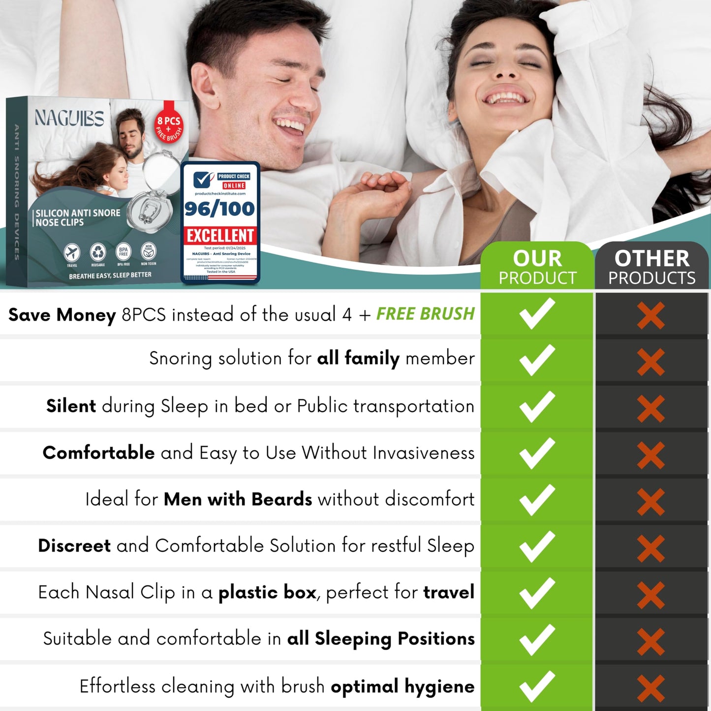 Premium 8 Pack Anti Snoring Devices Snore Stopper Magnet Silicone Nose Clips Efective Snoring Solution Support Breathing Enhance Sleep Experience for Comfortable & Quieter Sleep aid