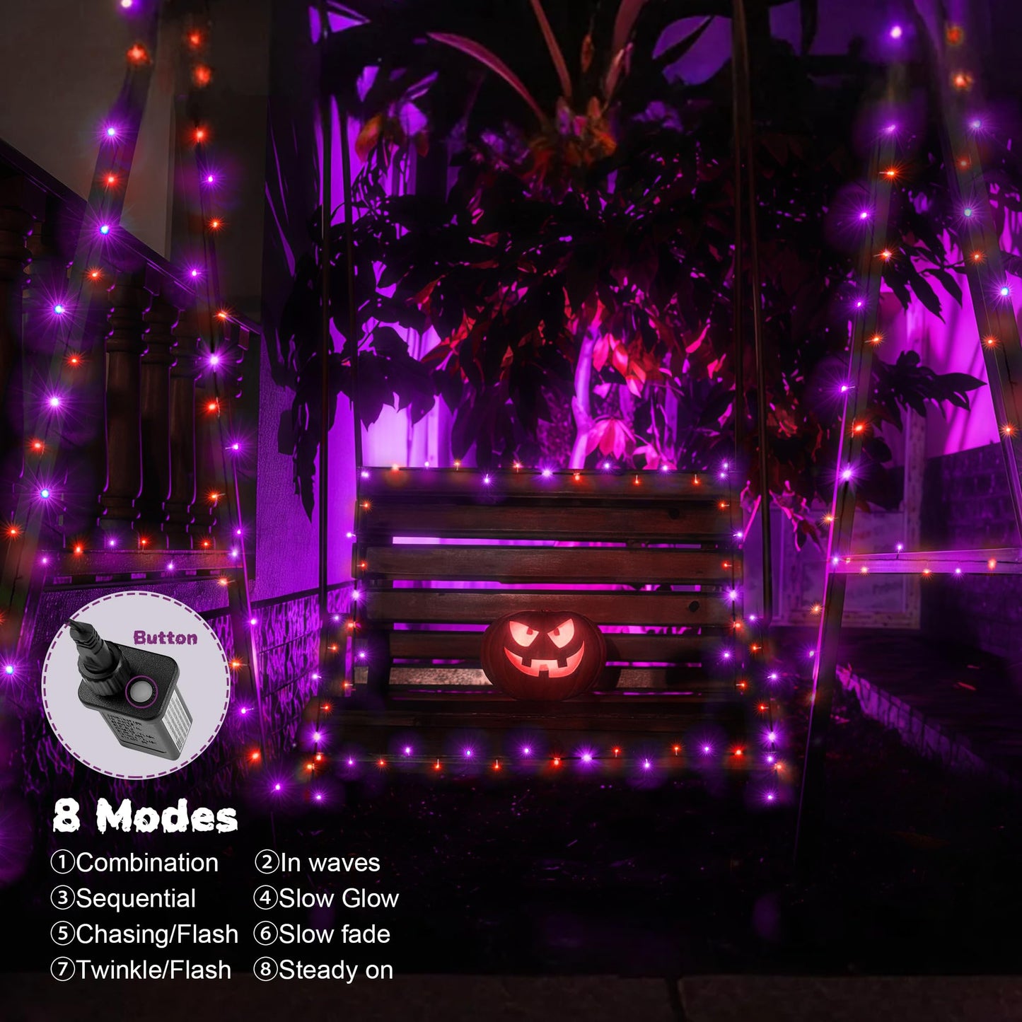 Wbao Halloween Lights Orange Purple 500Led 174Ft  Super Bright Led Halloween String Lights With Ul Certified  8 Lighting Modes  Timer  Memory & Waterproof For Indoor Outdoor Holiday Party Decorations