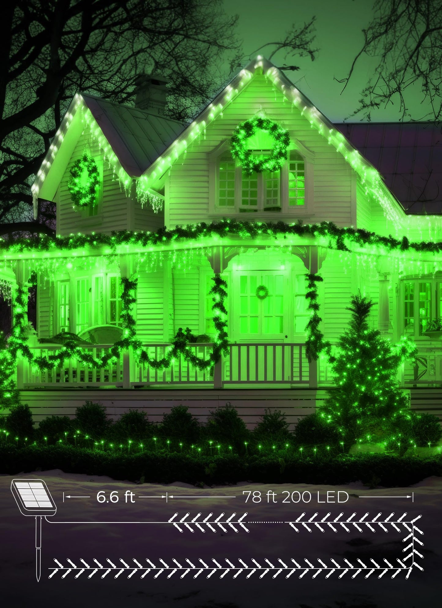 Brightown 100Led Solar String Lights Outdoor  Solar Powered Lights Ip65 Waterproof For Party Garden Yard Home Holiday Tree Decoration Lighting (Green  100Led-2Pack)