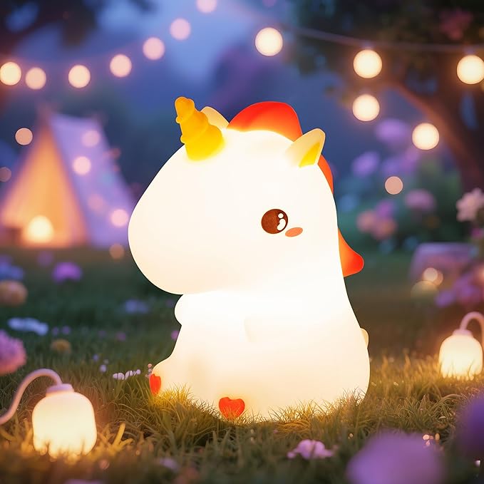 Night Light for Kids, Rechargeable Dimmable Silicone LED Nightlight with 7 Colors, Baby Nursery Night Lamp, Touch Squishy Lamp, Cute Gifts for Girls, Boys, Toddler Room Decor, Unicorn