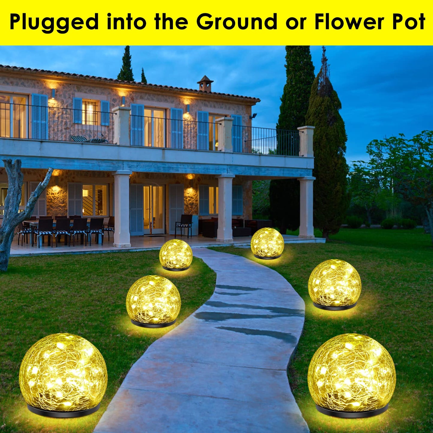 Keevvon Solar Garden Lights, 60 LED  ed Glass, 2 Pack, Waterproof, Warm White, Model LWD-TYN-2020