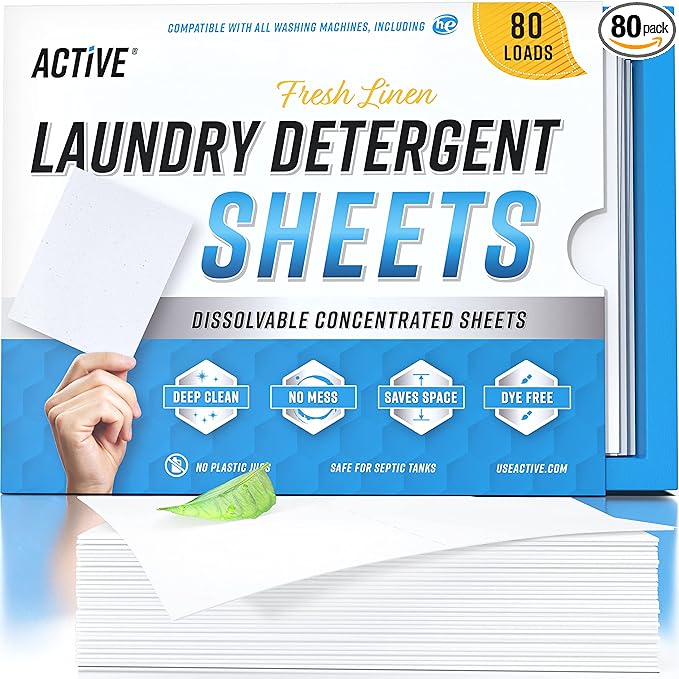 Laundry Detergent Sheets Eco Washing Strips - 80 Loads, Liquidless Fresh Scented Clothes Washer Sheet, Zero Waste Travel L...