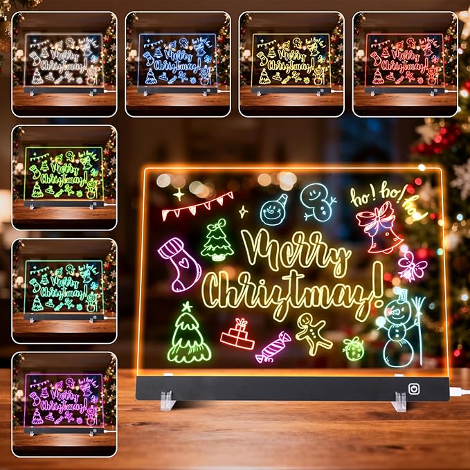 LED Note Board with Colors, Led Drawing Board for Kids, Light Up Acrylic Dry Erase Boards with Stand, Christmas & Birthday Gifts for Girls/Teens (Black, 13.8" x 9.8")