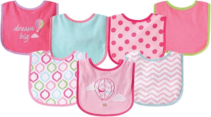 Luvable Friends Baby Cotton Terry Drooler Bibs with PEVA Back, Transportation, One Size