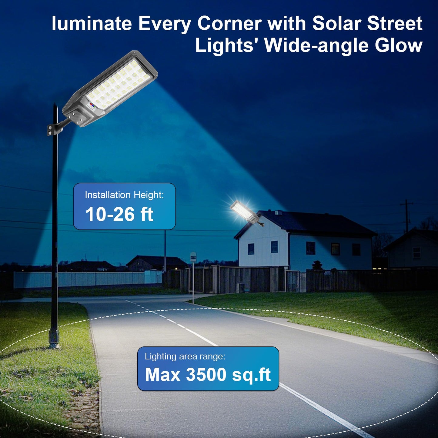 Jadisi Solar Street Light, 9000W Waterproof, Remote Control, Motion Sensor, 1 Pack, Black, Model CX-TW27A-1Pack