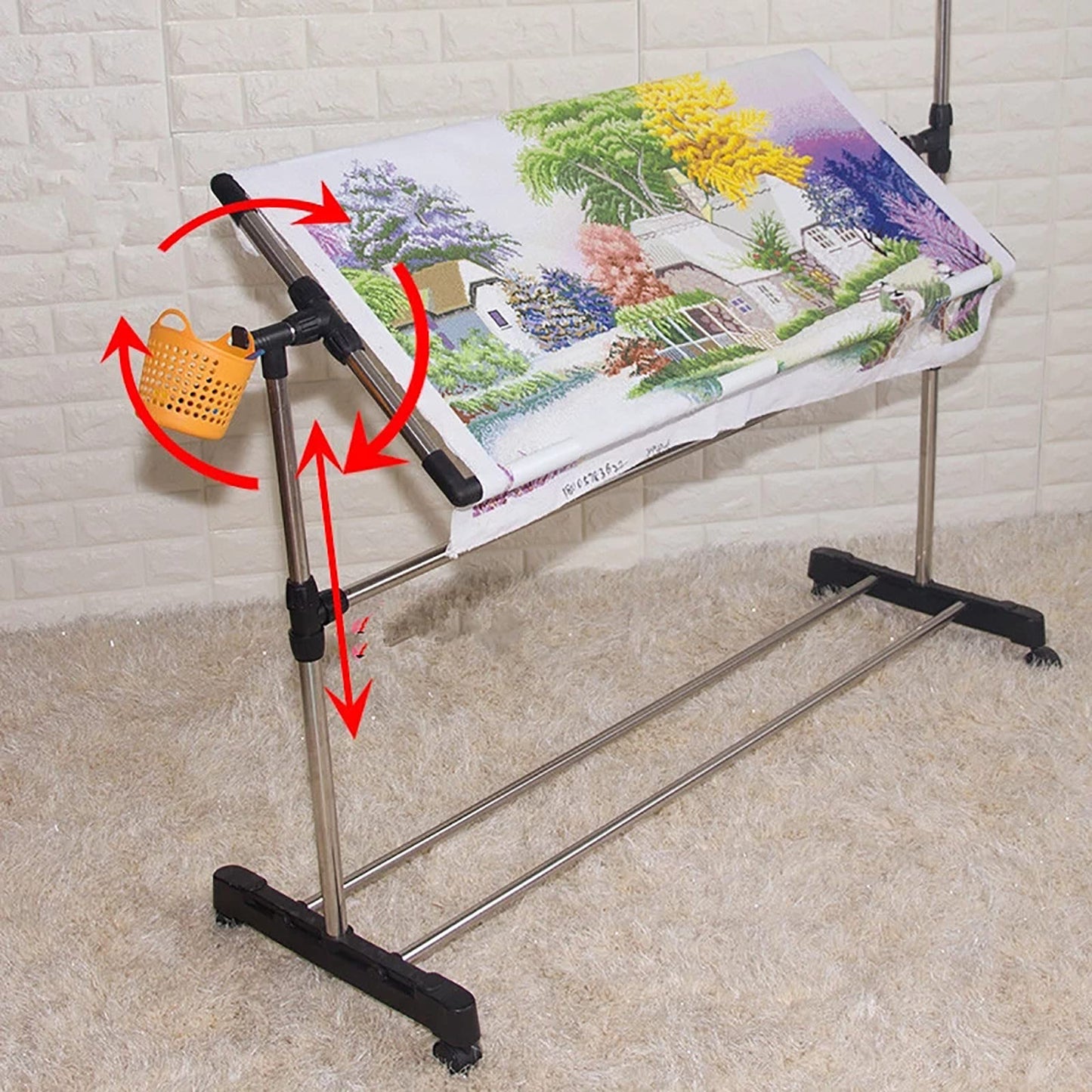 Height Adjustable Cross Stitch Craft Stand - Adjustable Embroidery Stand with Needlework Floor Frame for Art Sewing - Standing Embroidery Lap Table and Holder for Needlepoint and Embroidery Projects