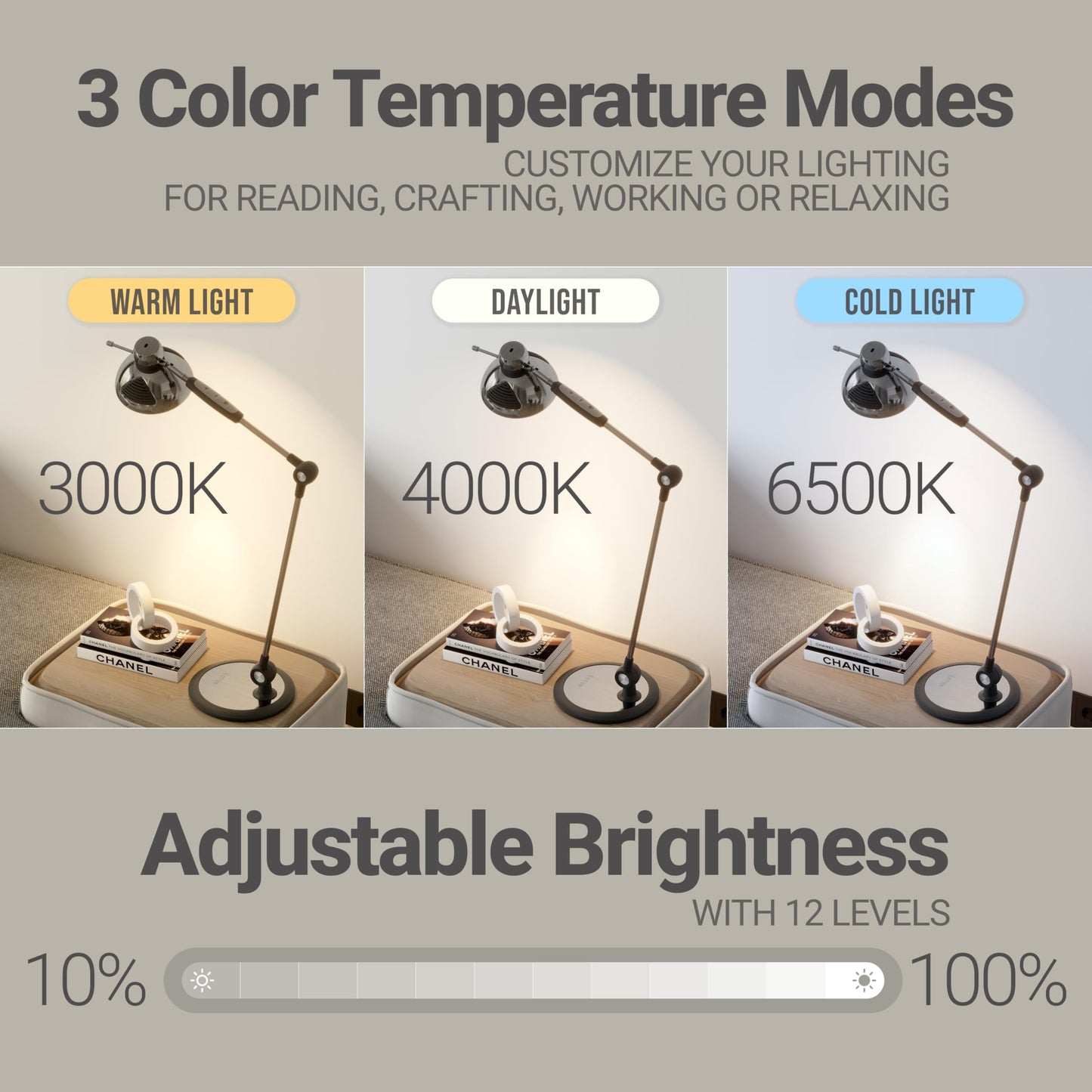 OTUS LED Desk Lamp, Gesture Control, Adjustable Swing Arm, Large, Space Grey, Model DL-001