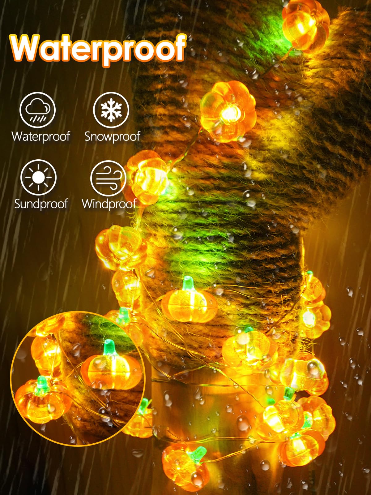 Fall Decorations 3D Pumpkin Fairy Lights Battery Operated With Remote  10Ft 30 Led Waterproof String Lights Outdoor Indoor With 8 Modes & Timer For Garland Harvest Party Thanksgiving Halloween Decor
