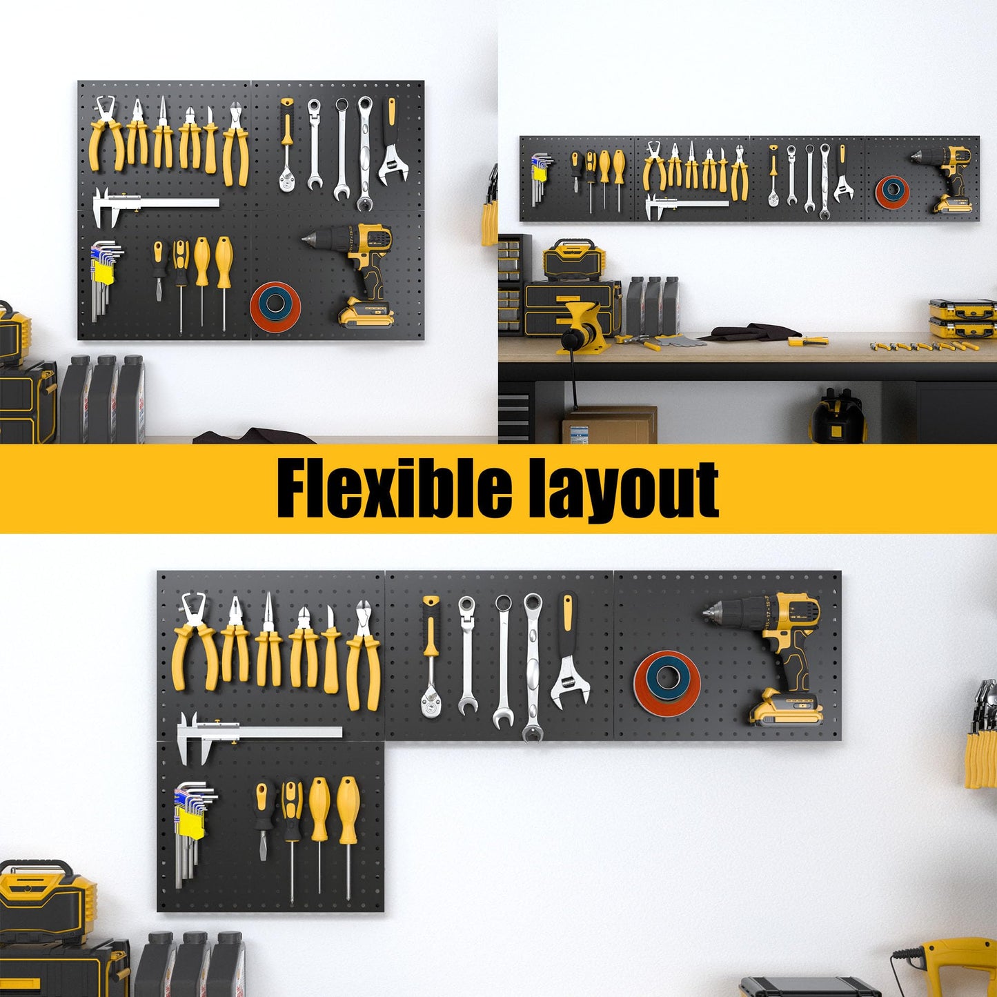 Spampur Peg Board, 4 Pack Metal Pegboard Panels Black Pegboards Wall Organizer, Tools Pegboard Storage System for Workbench, Garage Tool Storage, Office Organization, Wall Home, Craft Room