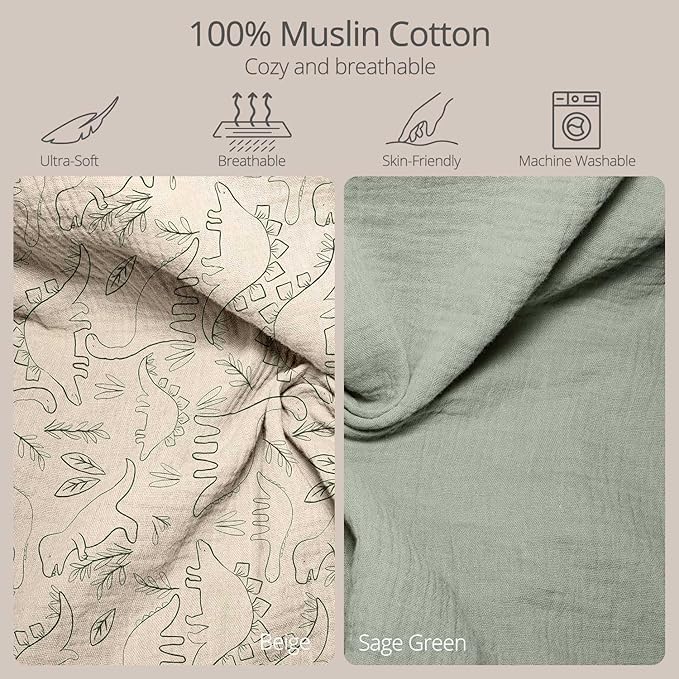 Muslin Baby Changing Pad, 2 Pack Muslin Soft Cotton Covers & Waterproof Lining Foam Diaper Changing Table Pad 32" x 16.6" Mat for Dressers
