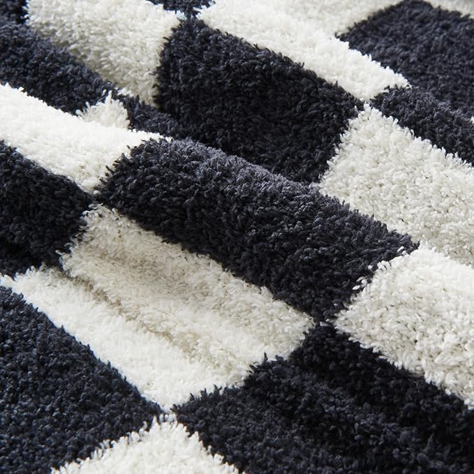 CozeCube Checkered Blanket, Ultra Soft Cozy Black and White Throw Blanket, Warm Cozy Knit Fuzzy Plush Checkerboard Throw for Couch Bed Sofa, 50"x60"