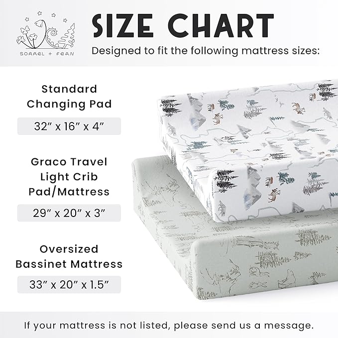 Sorrel + Fern Baby Changing Pad Cover 2-Pack for Boys, Girls (Arctic Journey) - Premium Fitted Sheets Baby Diaper Changing Table Cover - Buttery Soft Cotton Blend