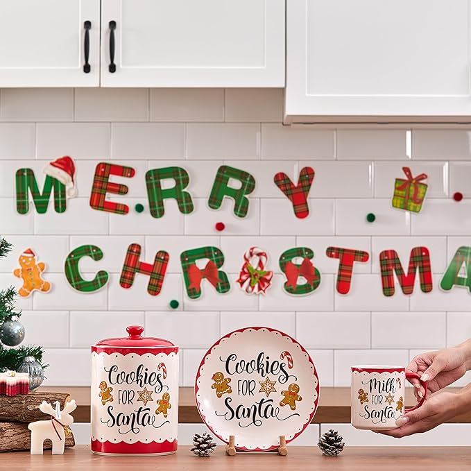 Bico Gingerbread Man Cookies For Santa Ceramic 9 inch Air Tight Storage Jar, Dishwasher Safe, for Christmas Eve