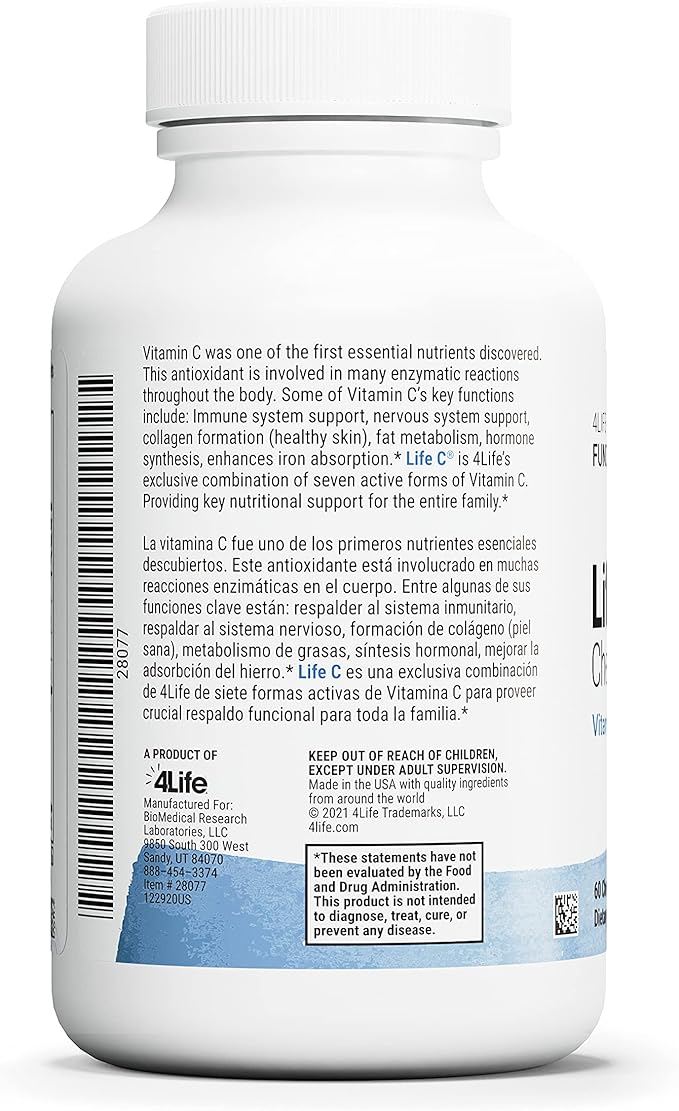 4Life Life C - 7 Active Forms of Vitamin C for Immune Support, Nutrient Absorption, and Benefits - Citrus Flavor - 60 Chewable Tablets