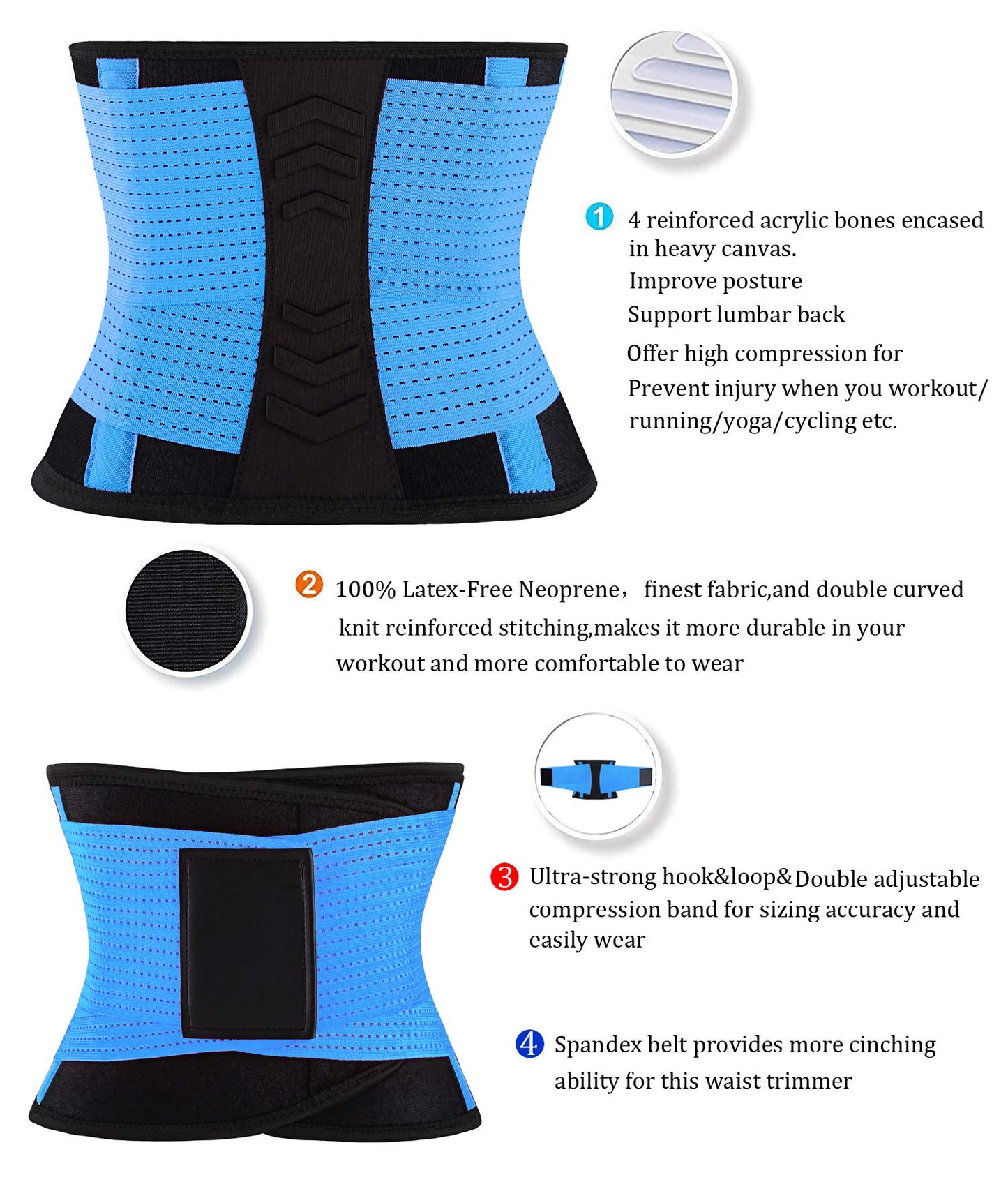 VENUZOR Waist Trainer Belt for Women - Waist Cincher Trimmer - Slimming Body Shaper Belt - Sport Girdle Belt (UP Graded)(Blue,L)