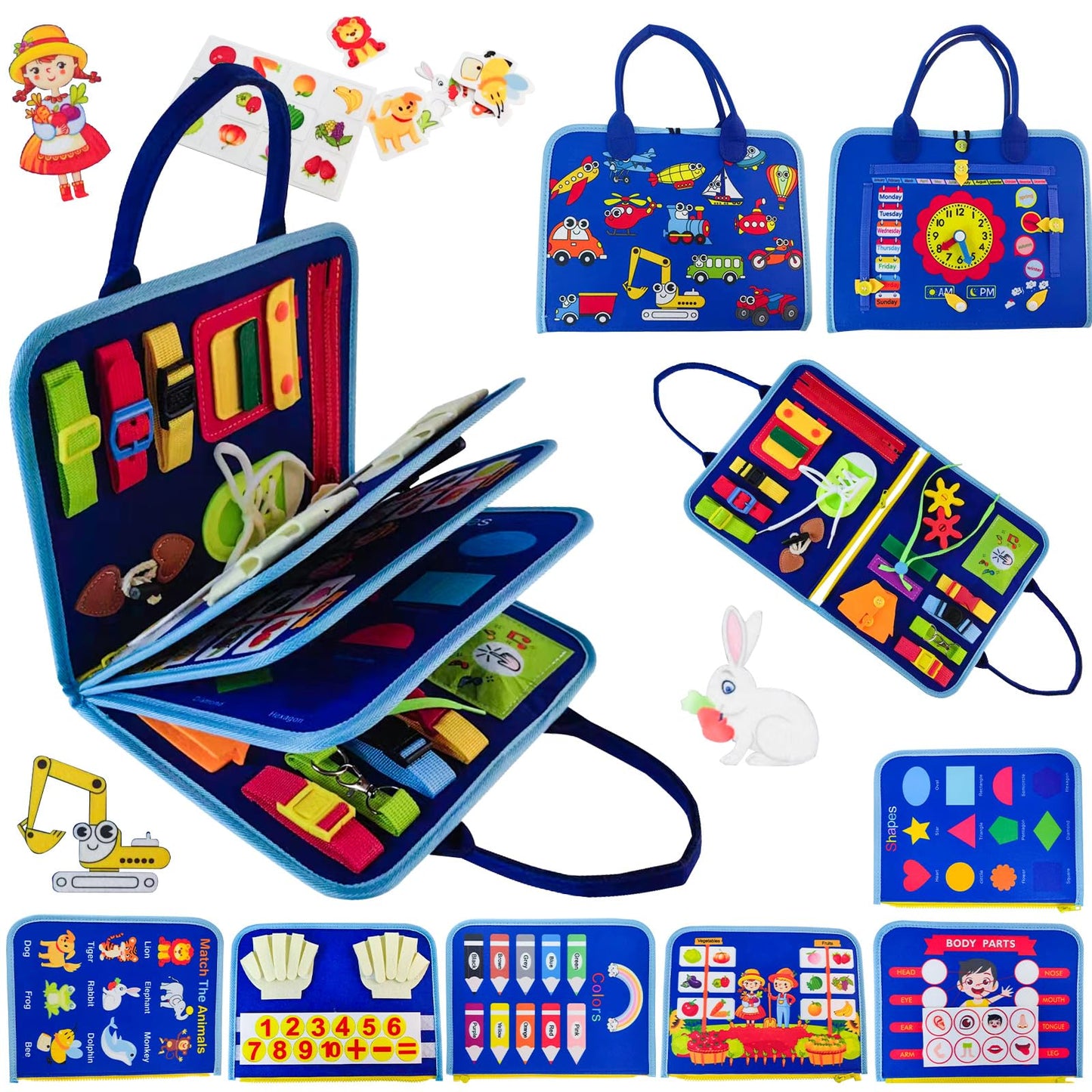 Soupost Montessori Busy Board for Toddlers Children's Sensory Toys, Buttons & Laces Develop Fine Motor Skills Travel-Friendly Learning Activity Board, for Kids