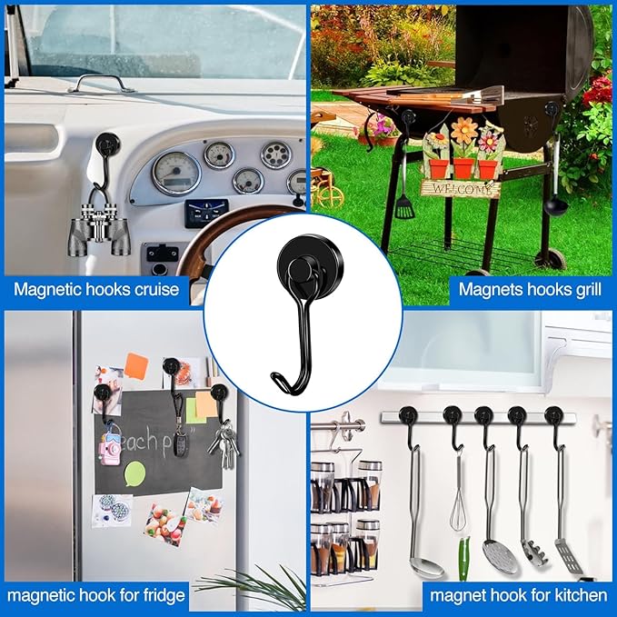 LOVIMAG Hooks, 50lbs+ Magnetic Magnet Hook 2025 Cruise Cabin Ship Essentials Heavy Duty Strong Refrigerator Fridge Hanging for Classroom Beach Vacation Kitchen Grills Home Mug Hanger (20 Pack), Black