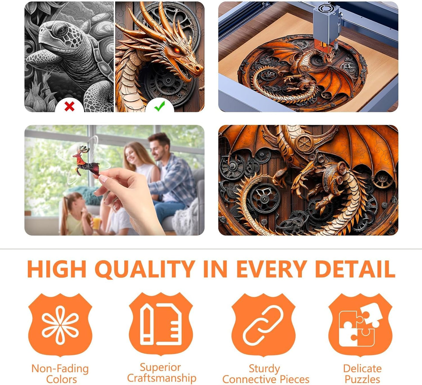 Wooden Puzzles for Adults, Mechanical Dragon Wooden Jigsaw Puzzles for Adults, Wood Puzzles Adult, Unique Animal Shape, Gifts for Friends and Family, Wall Art Canvas Puzzle (M -11.4*11.3in -200 pcs)