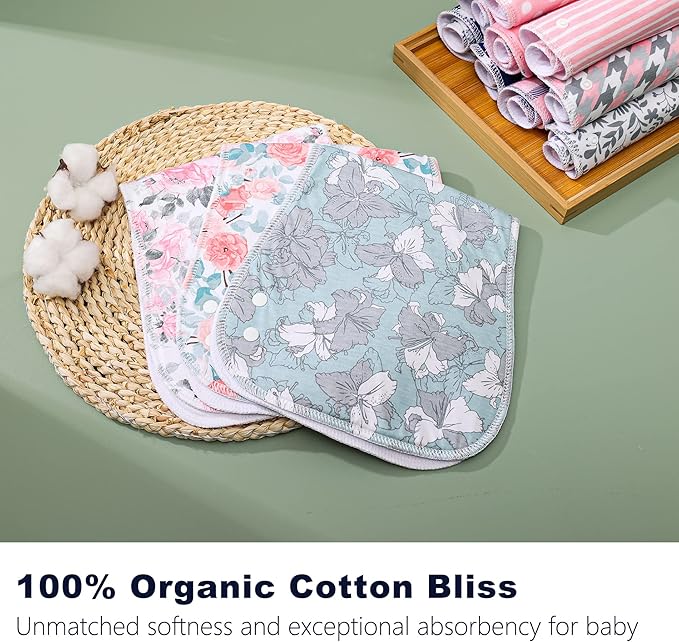 Baby Burp Cloths & Baby Bibs 2-in-1 Design Large Size 3 Layers Thicken Cotton Super Absorbent and Soft Baby Spit Up Burping Rags Baby Burp Cloth Set for Boys and Girls Solid 12 Pack