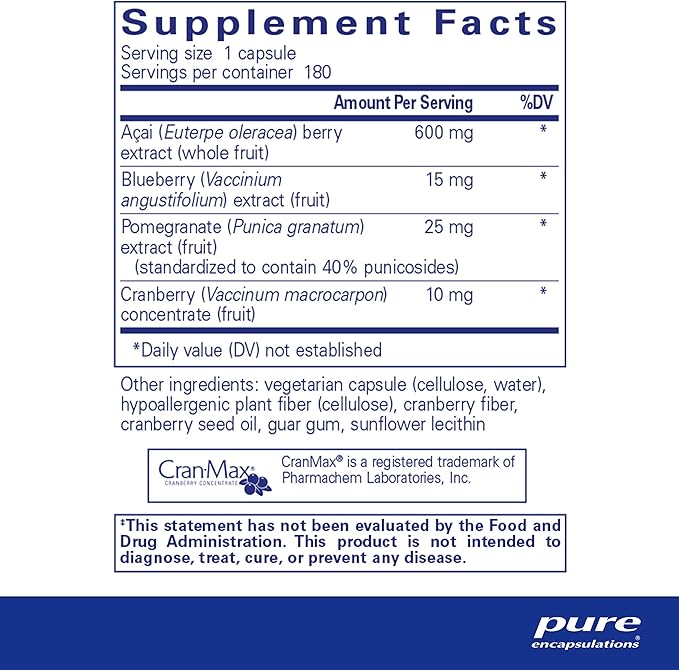 Pure Encapsulations Acai 600 | Berry Supplement for Fiber, Immune Support, Antioxidants, and Flavonoids* | 180 Capsules