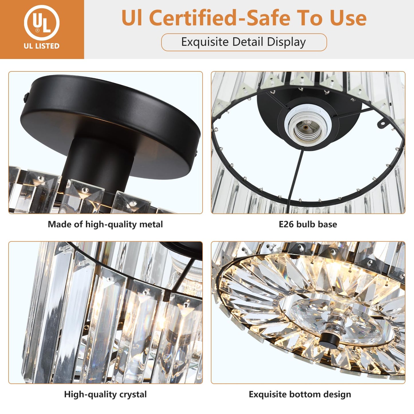 Pasentel Crystal Ceiling Light  Modern Mini Flush Mount Crystal Chandelier  8.89 Inch Black Light Fixture  Round Hallway Lighting Fixtures For Kitchen Entryway Laundry Room  1-Light  Sf004-1-Bk