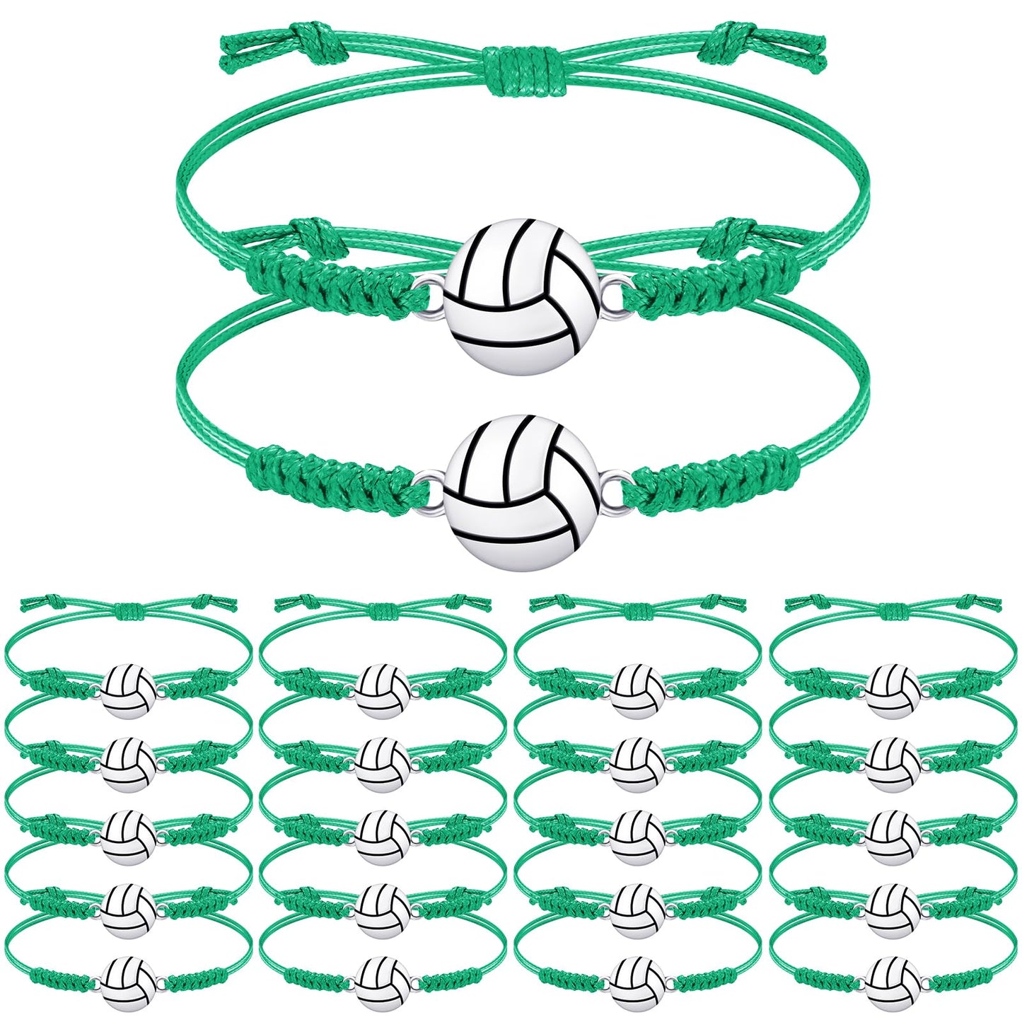 Jadive 20 Pieces Volleyball Charm Bracelets Bulk Volleyball Team Gifts Adjustable Christmas Sport Jewelry for Women Men Coach De