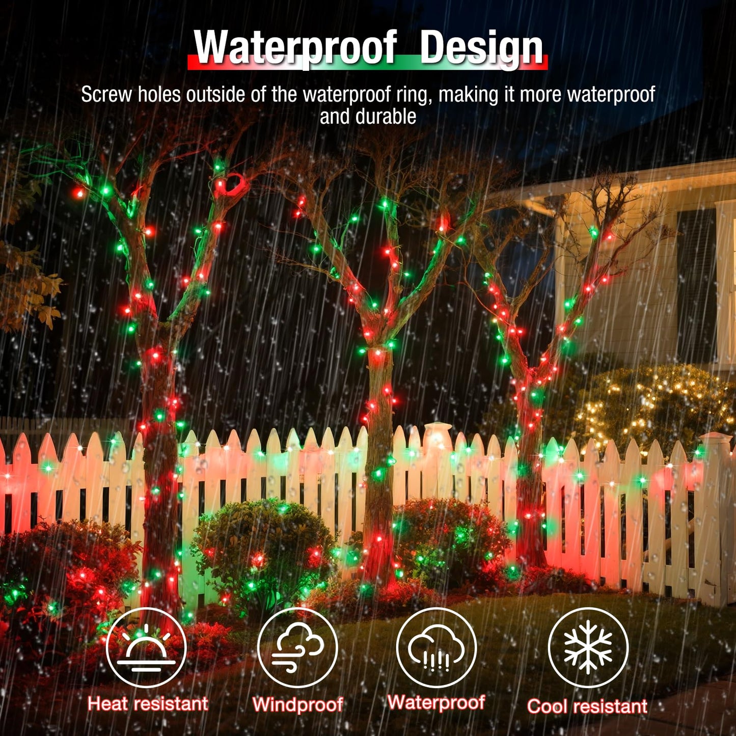 btfarm Solar String Lights 320LED 132FT Waterproof 8 Modes 4 Pack Red Green Copper Wire for Outdoor Garden Christmas Decor