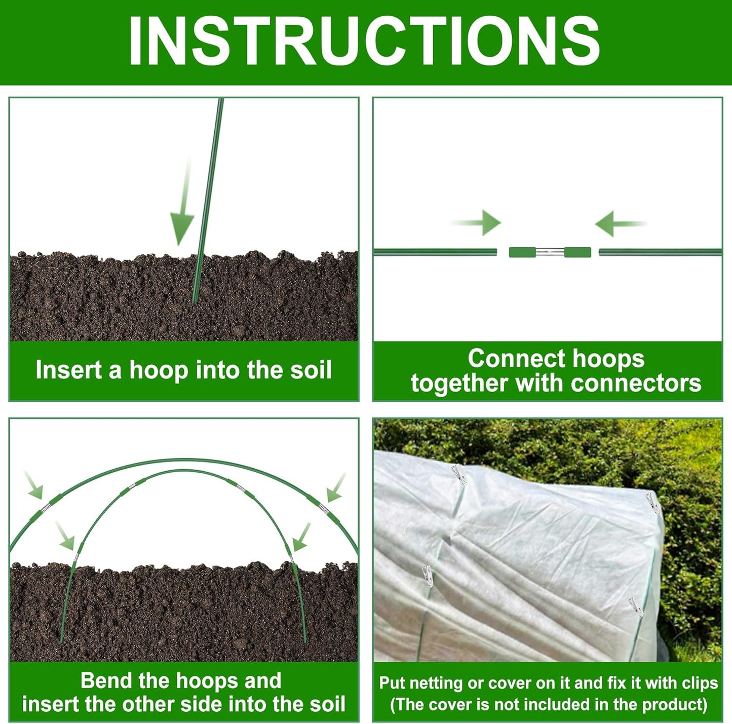 FOTMISHU Garden Hoops for Raised Beds Row Cover,5 Sets 7ft Grow Tunnel,Rust-Free Fiberglass Greenhouse Support Hoops Frame for Garden Mesh Netting, Outdoors Plant Growth -24PCS